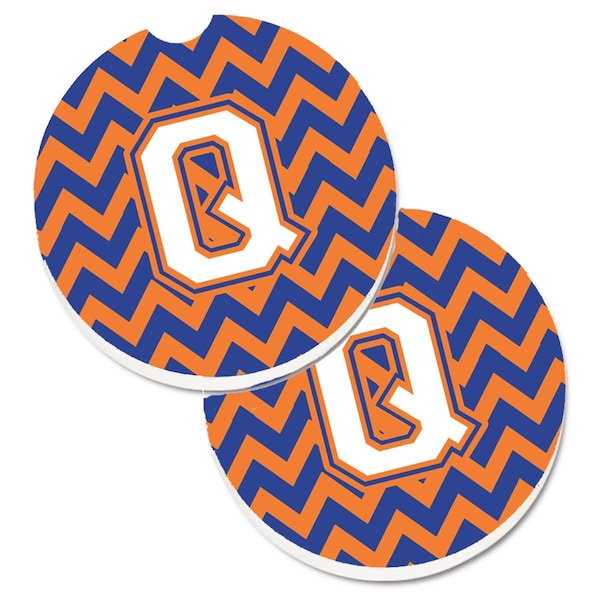 Carolines Treasures Letter Q Chevron Blue and Orange No.3 Set of 2 Cup Holder Car Coaster CJ1060-QCARC - main